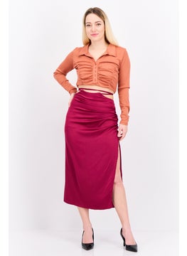 PUBLIC DESIRE Women Curve Satin Tie Waist Midi Skirt, Magenta  - Image 3