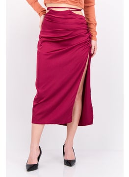 PUBLIC DESIRE Women Curve Satin Tie Waist Midi Skirt, Magenta  - Image 1