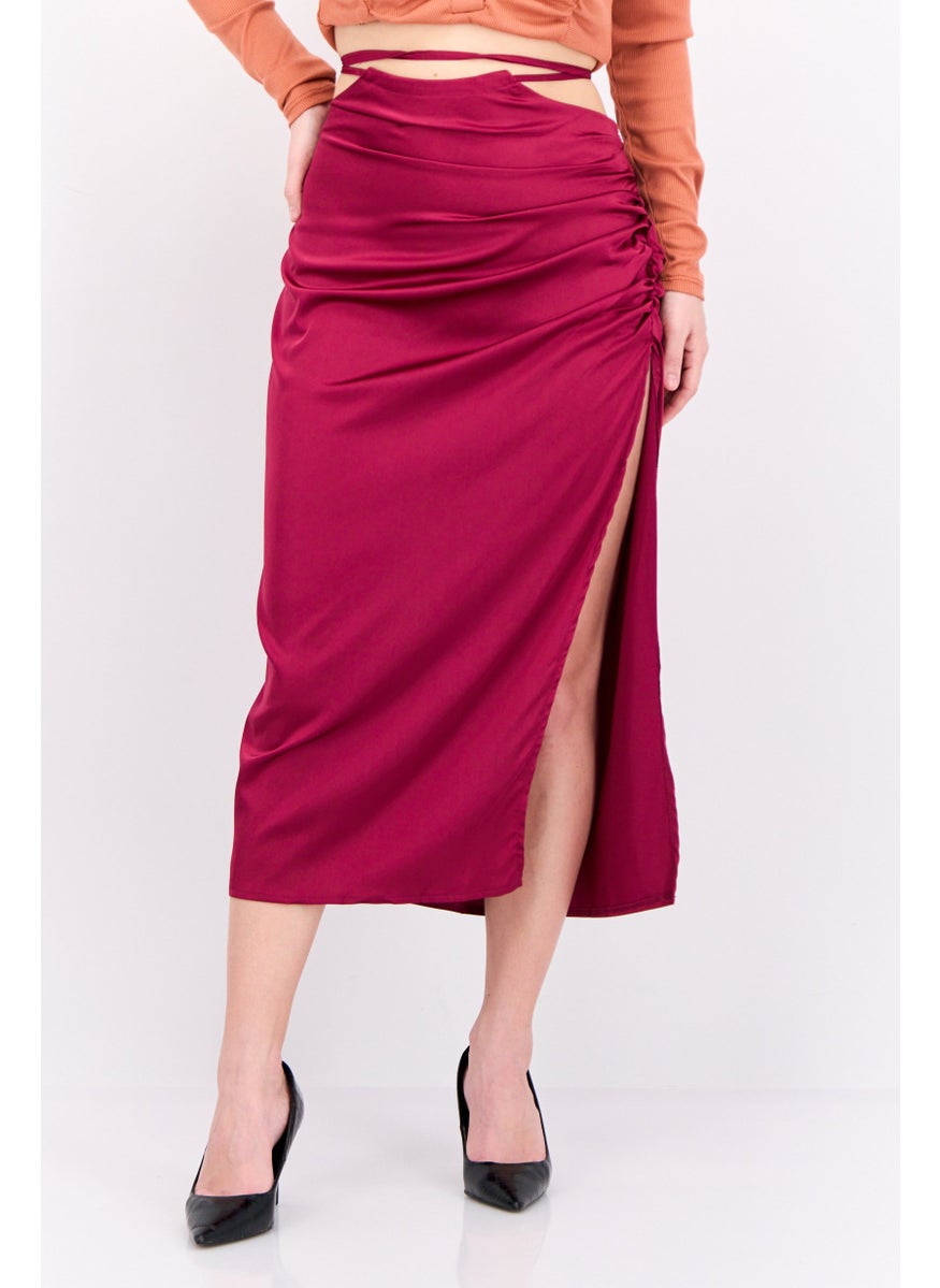 PUBLIC DESIRE Women Curve Satin Tie Waist Midi Skirt, Magenta  - Image 1