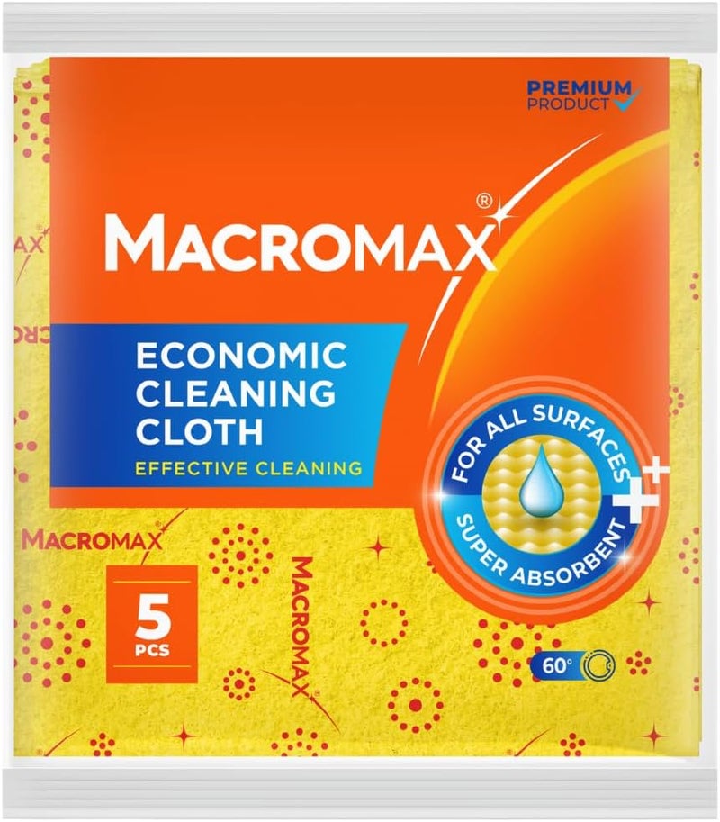Macromax Economic Cleaning Cloth – 5 Pcs Pack | Multi-Purpose, Durable & Value for Everyday Cleaning