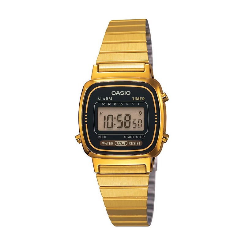 CASIO Women Vintage LA670WGA-1DF Black Digital Dial Gold Stainless Steel Band D124 - Image 1