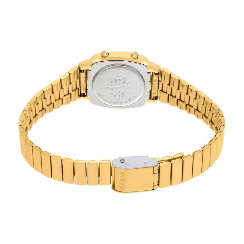 CASIO Women Vintage LA670WGA-1DF Black Digital Dial Gold Stainless Steel Band D124 - Image 4