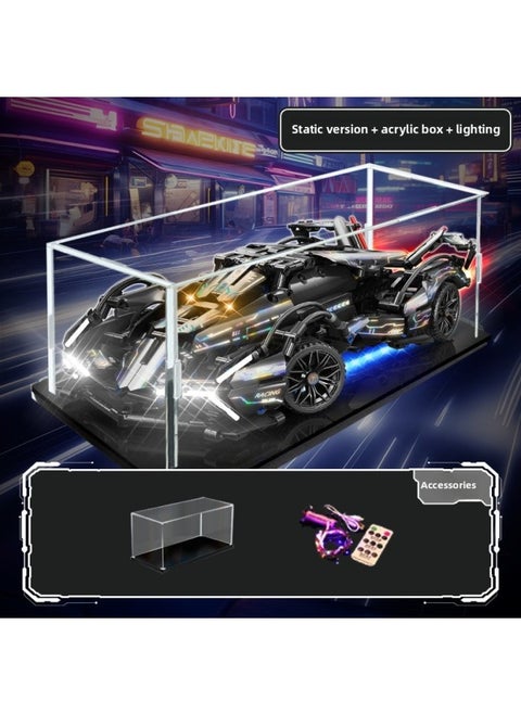 Cyberpunk Lamborgan Green Cow Building Blocks Black Samurai V12 Remote Control Car Boy Assembled Toy Car-Color:Bruke Laser V12+lighting+display Box