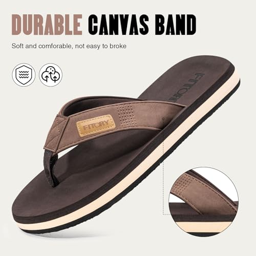FITORY Men's Flip-Flops, Thongs Sandals Comfort Slippers for Beach Brown Size 10 - Image 4