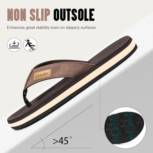 FITORY Men's Flip-Flops, Thongs Sandals Comfort Slippers for Beach Brown Size 10 - Image 5