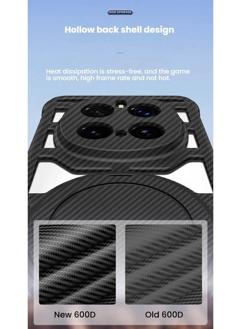 VKL Bezel-less Case Compatible with Honor Magic 7 Pro (5G), Built-in 360° Rotatable Ring Stand, Carbon Fiber Textured Skeleton Protective Cover for Honor Magic7 Pro (Black) - Image 4