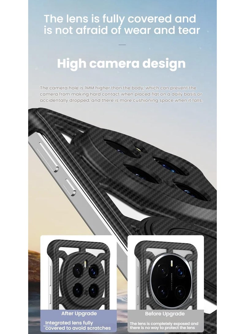 VKL Bezel-less Case Compatible with Honor Magic 7 Pro (5G), Built-in 360° Rotatable Ring Stand, Carbon Fiber Textured Skeleton Protective Cover for Honor Magic7 Pro (Black) - Image 5