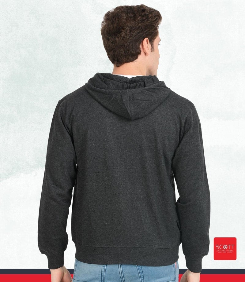 Scott International Men's Solid Cotton RegularHoodies for Men Sweatshirts for Men Sweatshirt for Men with Zipper Stylish Winter Wear with Hood and Pockets Charcoal 3XL - Image 2