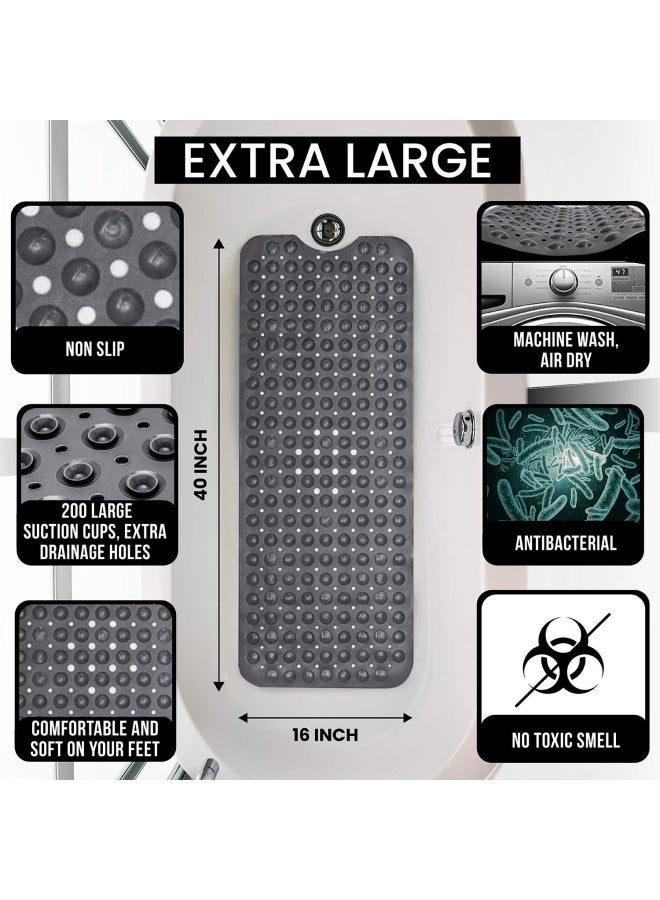 Bath Mat Large Non Slip Bathtub And Shower Mat Extra Long 40 X 16 Inch Bathroom Mats For Tub Machine Washable And Mildew Resistant Nonslip Bathmats Anti Slip Bathroom Accessories - Image 2