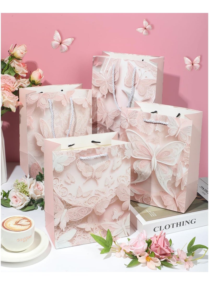 عام **12 قطعة من أكياس هدايا الفراشة - حقيبة يد ورقية وردية قابلة لإعادة الاستخدام بمقبض، حقيبة هدايا حفلات فراشة عصرية، مناسبة لأعياد الميلاد، الزفاف، حفلات العروس، حفلات الأطفال، أكياس الوجبات الخفيفة والحلوى.** - Image 4