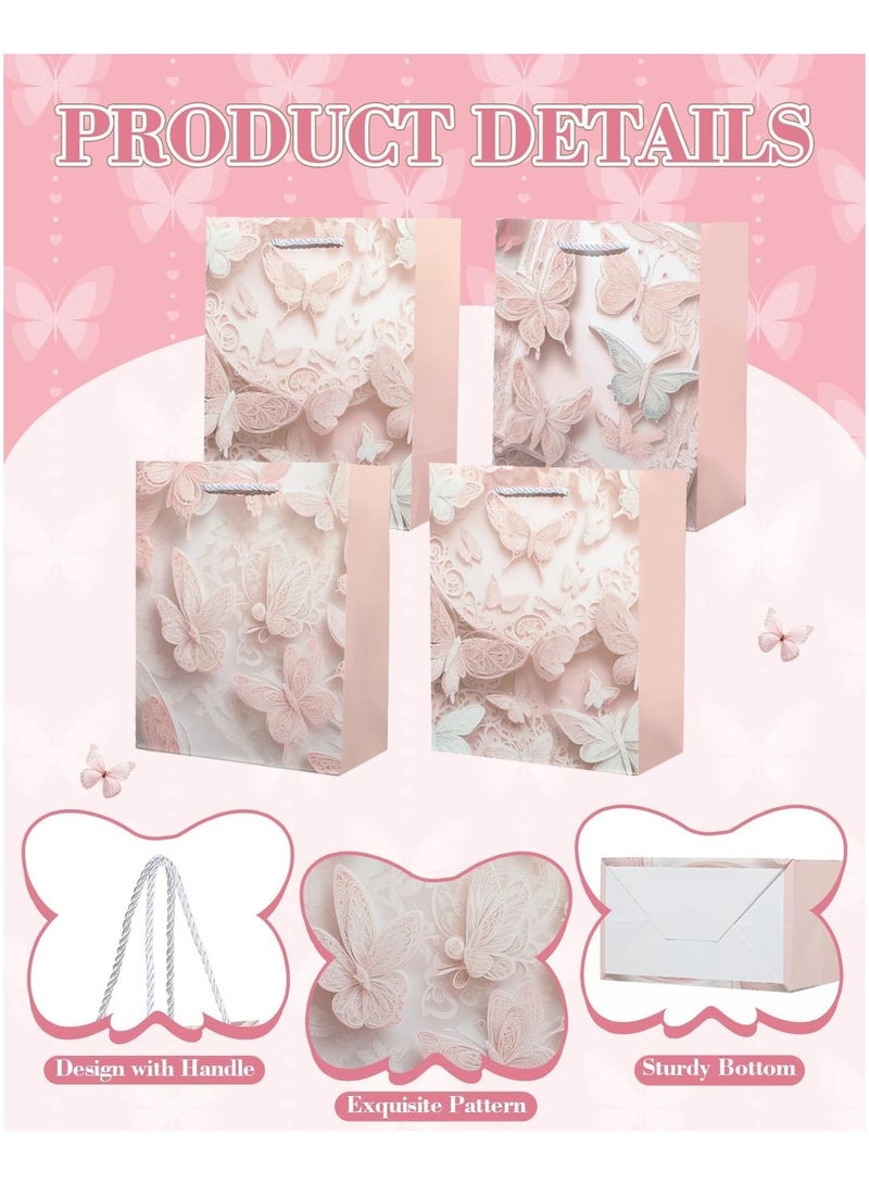عام **12 قطعة من أكياس هدايا الفراشة - حقيبة يد ورقية وردية قابلة لإعادة الاستخدام بمقبض، حقيبة هدايا حفلات فراشة عصرية، مناسبة لأعياد الميلاد، الزفاف، حفلات العروس، حفلات الأطفال، أكياس الوجبات الخفيفة والحلوى.** - Image 3