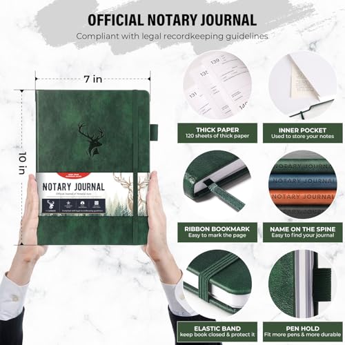 molekaus Notary Journal Log Book Notary Log Book Notary Public Journal for Notarial Acts with 236 Notarial Record Entries 120gsm Numbered Pages 7"X10" (Dark Green) - Image 3