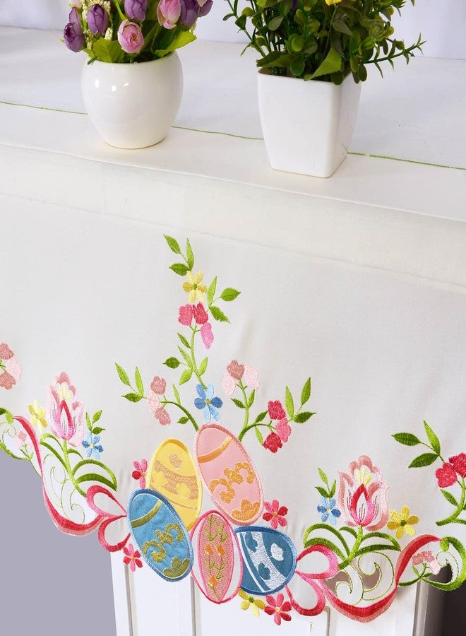 Grelucgo Embroidered Colorful Eggs Mantel Scarf Runners for Easter Holidays, Spring Seasonal Dining Table Decor (70x17 inches) - Image 3