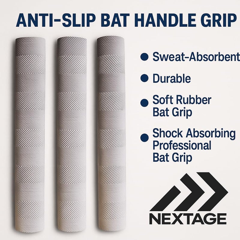 Nextage Chevron Cricket Bat Grip - Anti-Slip Sweat-Absorbent & Durable Bat Handle Grip, Soft Rubber Bat Grip for Leather & Tennis Ball Cricket, Shock Absorbing Professional Bat Grip, Available in Pack of 1 , 2 and 3 (Pack of 3) - Image 3
