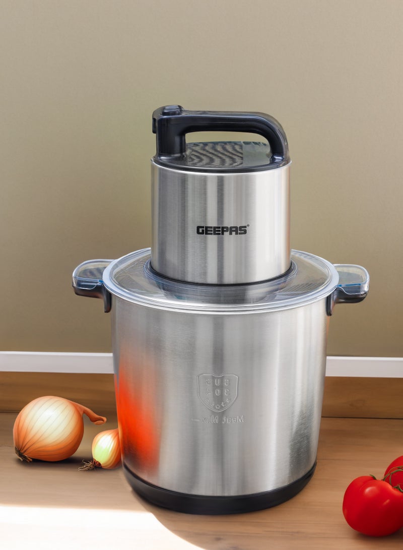 GEEPAS 10.0 liter Multi Chopper Compact Multi-Purpose Chopping Machine, Mincing Function, Coarse and Fine/ Stainless Steel Housing, Cutter Pole and Gear, Suitable for Vegetables, Fruits, Meat 10 L 1500 W GMC42031 BLACK AND SILVER - Image 1