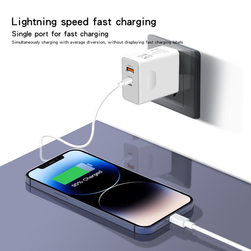 WHALE 120W QC 3.0 Dual-Port Fast Charger - European Standard, Compact Wall Adapter for Xiaomi and Redmi Phones , Portable Fast Charging, Equipped with 1 USB-C Port and 1 USB-A Port + 1m Data Cable - Image 3
