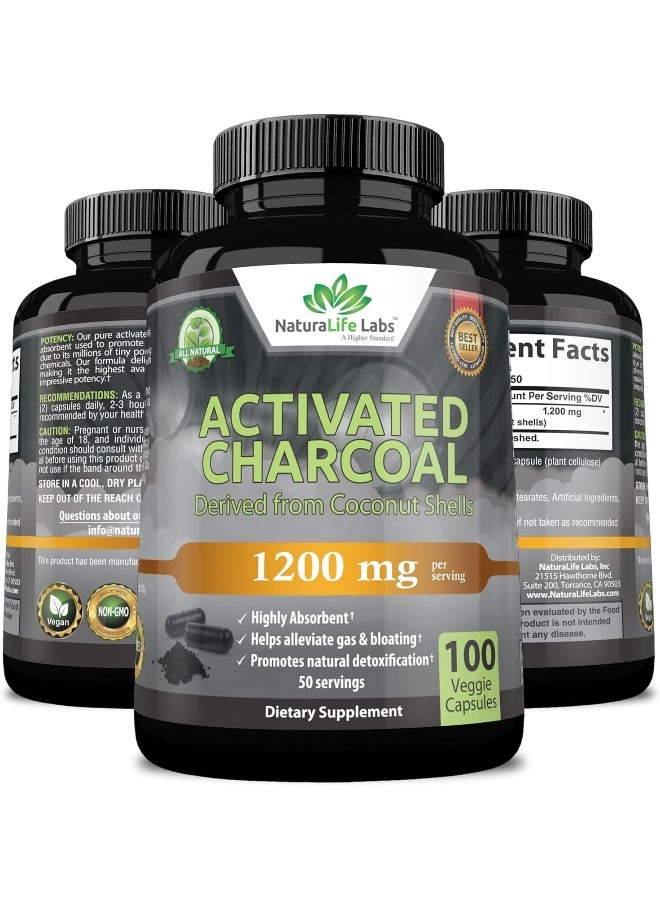 NaturaLife Labs Organic Activated Charcoal Capsules - 1,200mg, 100 Vegan Capsules - Image 5
