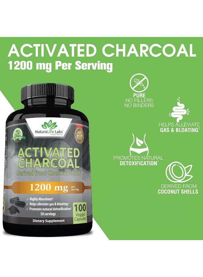 NaturaLife Labs Organic Activated Charcoal Capsules - 1,200mg, 100 Vegan Capsules - Image 3