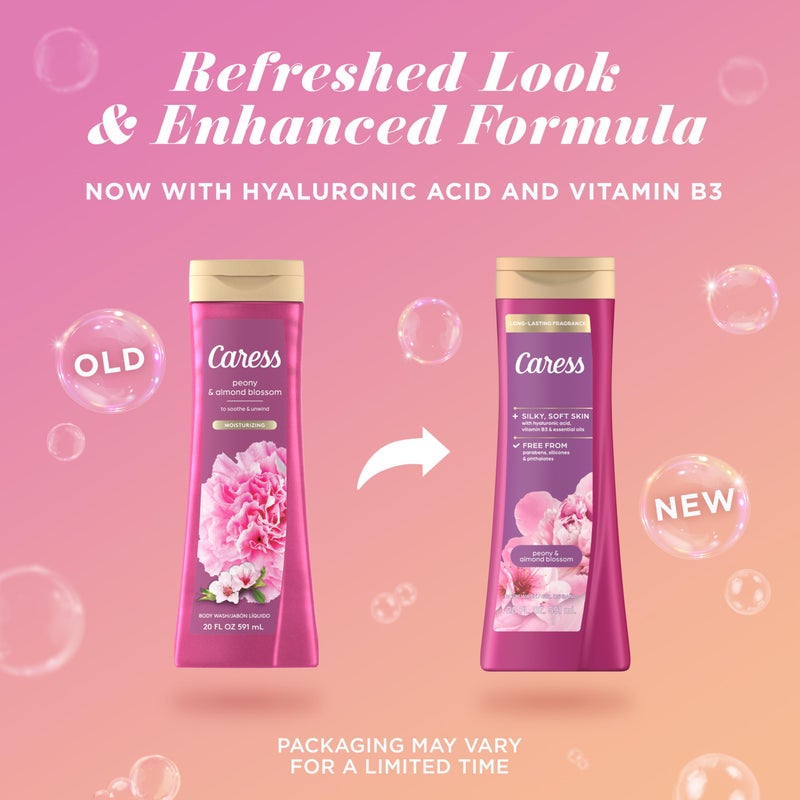 Caress Moisturizing Peony & Almond Blossom Body Wash For Fresh, Smooth Skin Body Soap To Soothe & Unwind 20 fl oz, Pack of 4 - Image 2