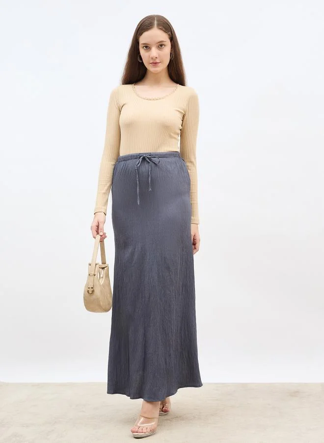 Styli Styli Textured Maxi Skirt with Drawstring