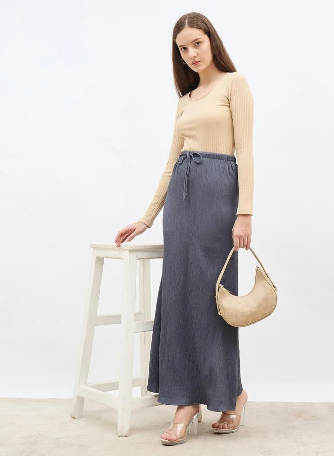 Styli Styli Textured Maxi Skirt with Drawstring