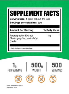 BULKSUPPLEMENTS.COM .com Andrographis Extract Powder - Andrographis Paniculata, Herbal Supplement, Andrographis Powder - Gluten Free, 1000mg per Serving, 500g (1.1 lbs) (Pack of 1)  - Image 2