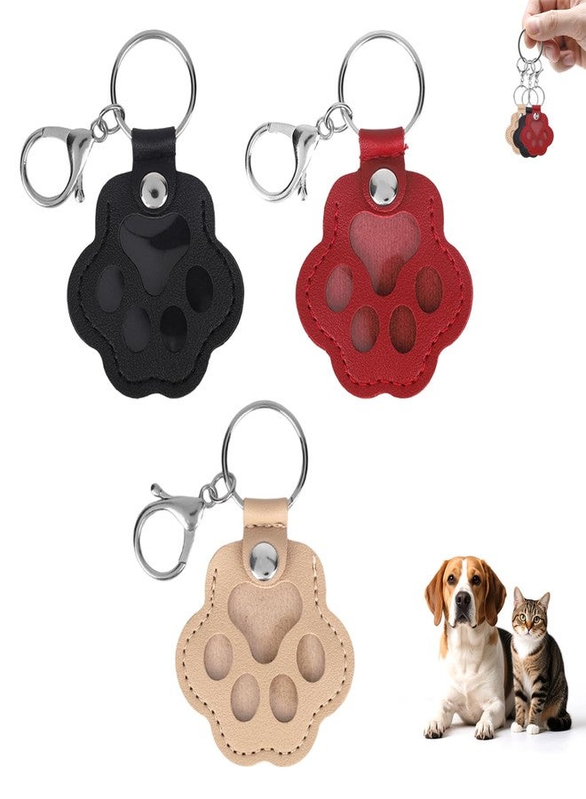 Sinbana 3pcs Dog Fur Storage Keychains, Durable Leather Pet Memorial Key Chain Pendant Cute Paw Shaped Keyring for Dogs & Cats Pet Hair Collector Locket Capsule Keepsake (Black, Gray, Red) - Image 1