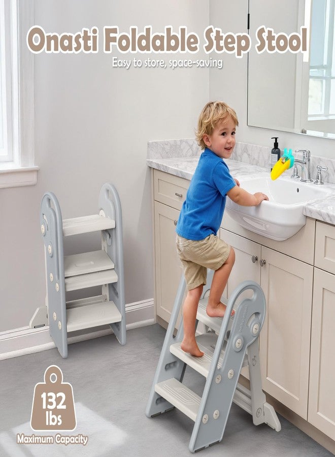 Onasti Adjustable Toddler Step Stool with Handles, Converts from 3-Step to 2-Step as Kids Grow, Non-Slip Safety Stool for Bathroom Sink, Kitchen Counter, Potty Training and Everyday Household Use-Grey - Image 3