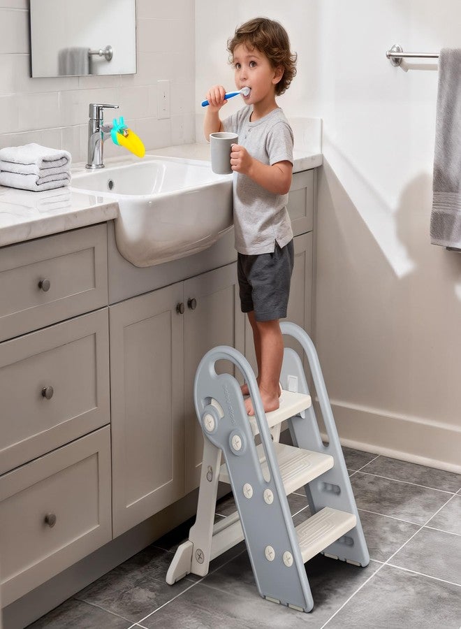 Onasti Adjustable Toddler Step Stool with Handles, Converts from 3-Step to 2-Step as Kids Grow, Non-Slip Safety Stool for Bathroom Sink, Kitchen Counter, Potty Training and Everyday Household Use-Grey - Image 1