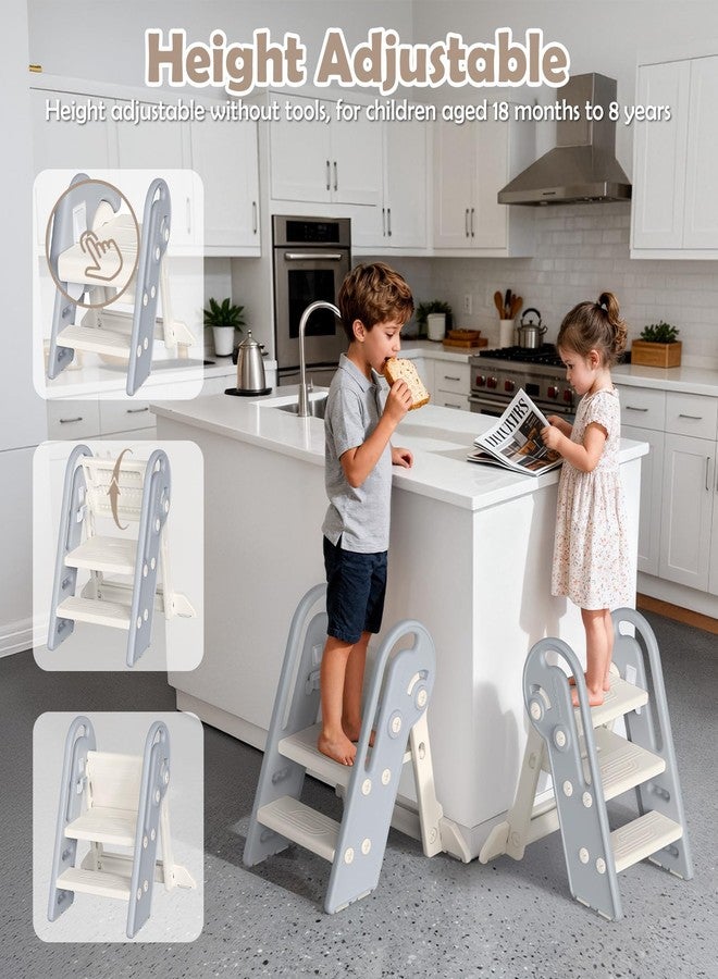 Onasti Adjustable Toddler Step Stool with Handles, Converts from 3-Step to 2-Step as Kids Grow, Non-Slip Safety Stool for Bathroom Sink, Kitchen Counter, Potty Training and Everyday Household Use-Grey - Image 2