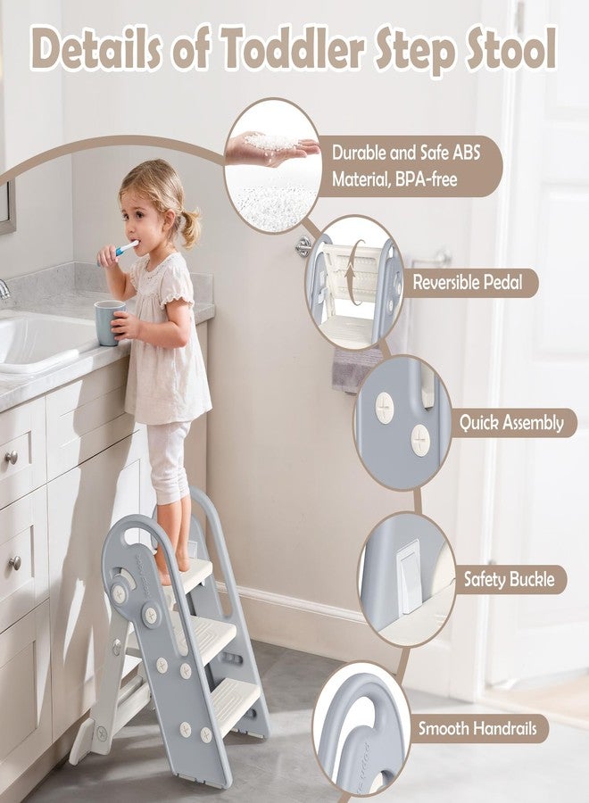 Onasti Adjustable Toddler Step Stool with Handles, Converts from 3-Step to 2-Step as Kids Grow, Non-Slip Safety Stool for Bathroom Sink, Kitchen Counter, Potty Training and Everyday Household Use-Grey - Image 5