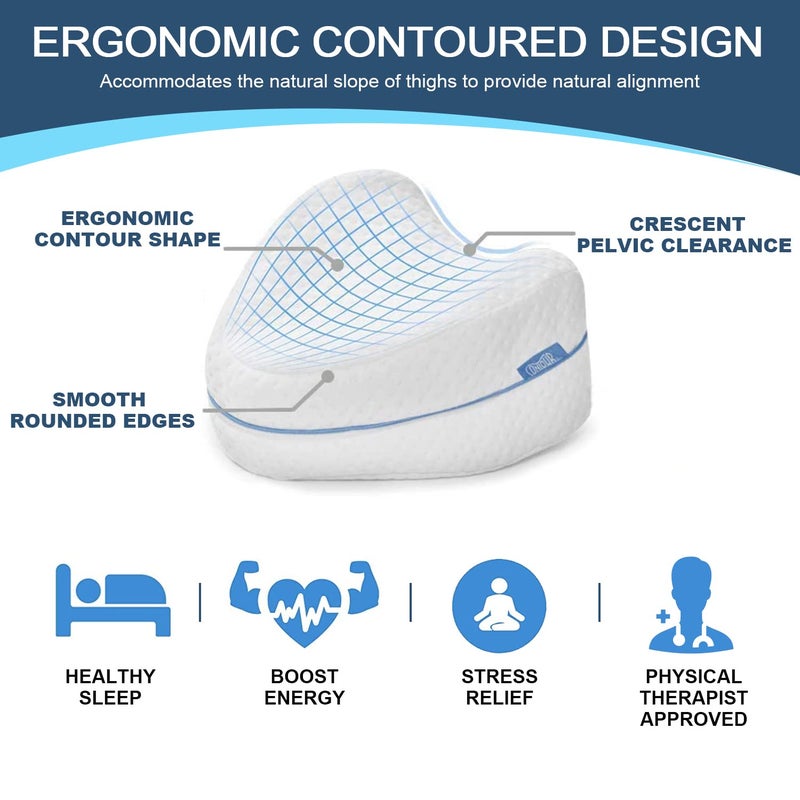 Perffi Knee Pillow for Side Sleepers Orthopaedic Leg Pillow for Painless Sleep Ergonomic Positioning Pillow Made of ViscoElastic Memory Foam Breathable Cover - Image 4