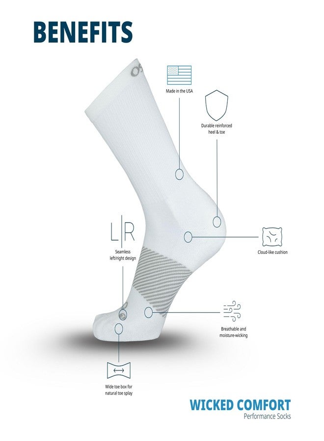 OS1st Wicked Comfort Crew Socks with light compression for maximum cushion, blister protection and breathable fabric (US, Alpha, Medium, Regular, Regular, White) - Image 5