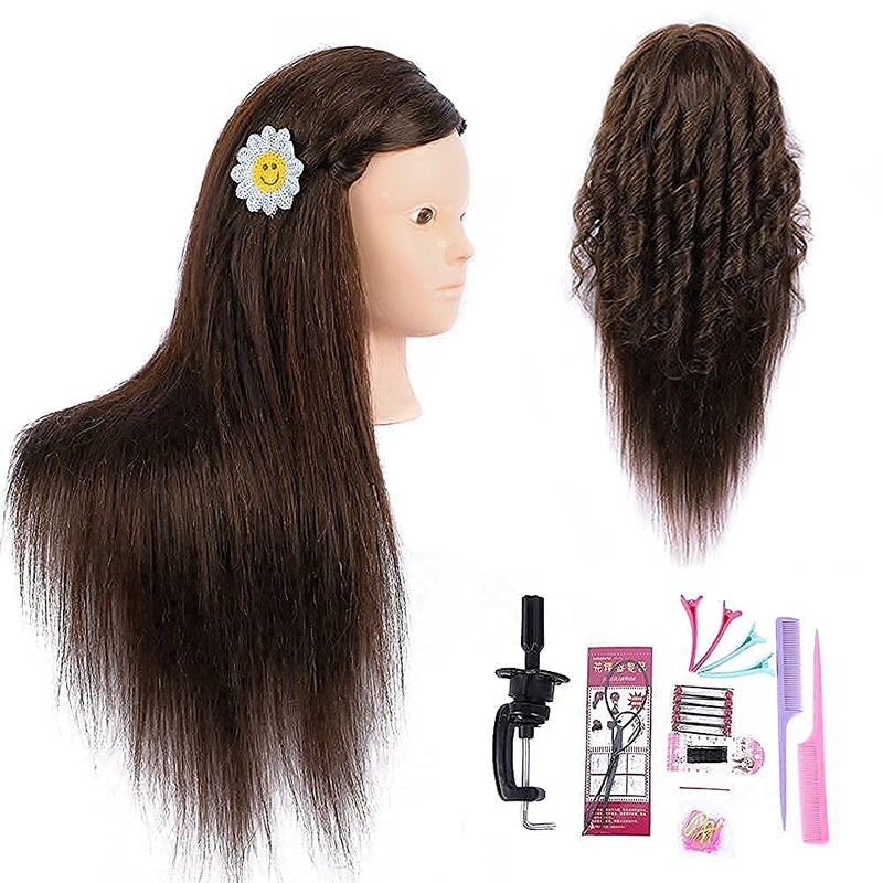Medo MEDO Mannequin Head 26 Inch Training Head Hair Styling Manikin Cosmetology Doll Head With Free Clamp Synthetic Fiber Hair Dressing Salon Training Head Model For Make Up (No make up, 4) 