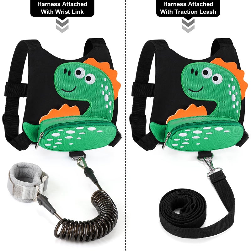 Accmor Toddler Harness Leash + Anti Lost Wrist Link, Cute Dinosaur Kids Leash Walking Harness, Baby Leashes for Toddlers, Child Harness Leash Wristband Assistant Strap Belt for Boys Girls Outdoor - Image 3