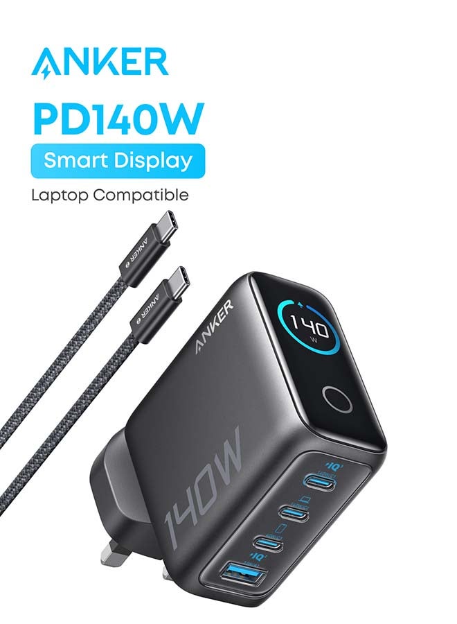 Anker 140W USB C Charger, Laptop Charger, 4-Port Multi-Device Fast Charging, Advanced GaN Power Adapter, Intuitive Touch Controls, Compatible with MacBook, iPhone 17 Series, Samsung, Pixel, and More - Image 1