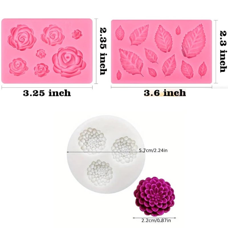 Skytail 3 Pack Rose Flower Silicone Mold Leaves Candy Mould Mini Rose & Leaf Molds for Candle Making Chocolate Fondant Sugarcraft Clay Cupcake Toppers Cake Decorating Candle Wax Polymer Clay Molds - Image 2