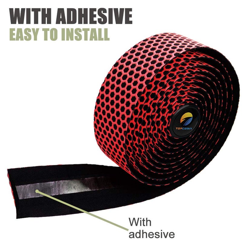 TOPCABIN Bicycle Bar Tape EVA Camouflage Series Comfort Road Bike Handlebar Tape Bike Bar Tape with Bar End Plugs-2 Rolls (Grid Red) - Image 3