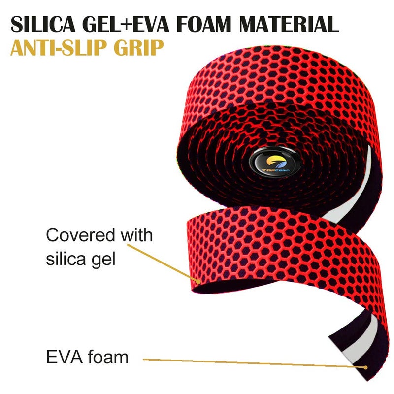 TOPCABIN Bicycle Bar Tape EVA Camouflage Series Comfort Road Bike Handlebar Tape Bike Bar Tape with Bar End Plugs-2 Rolls (Grid Red) - Image 4