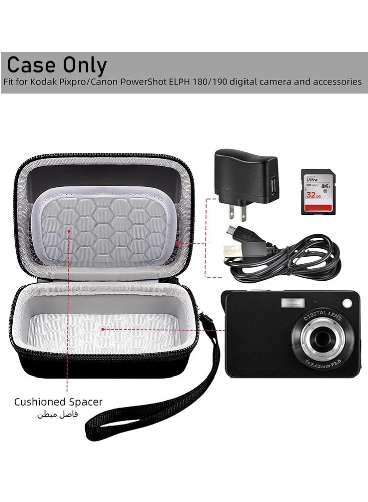 JOYBOS حقيبة كاميرا رقمية متوافقة مع Kodak PixPro/Canon PowerShot/Sony DSC، حقيبة حمل واقية صلبة للكاميرا للكابل وبطاقة SD (أسود) - Image 3