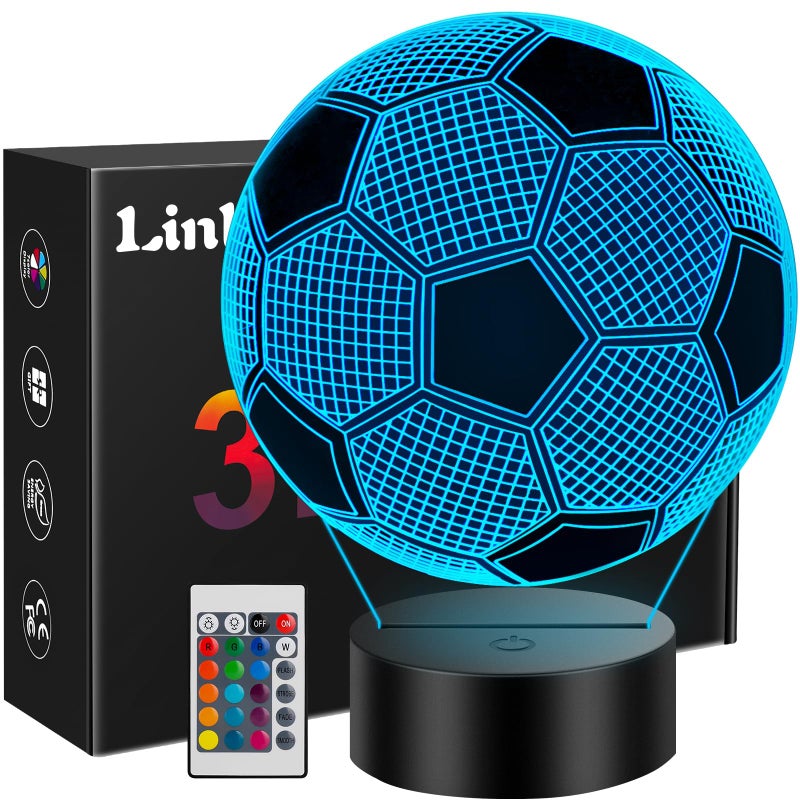 Linkax Soccer Gifts Stocking Stuffers for Kids Teens Boys Girls Soccer Ball 3D Illusion Lamp Night Light Room Decor 16 Colors Change Birthday Christmas Gifts for Kids 6 7 8 9 10 11 12 Year Old Boy