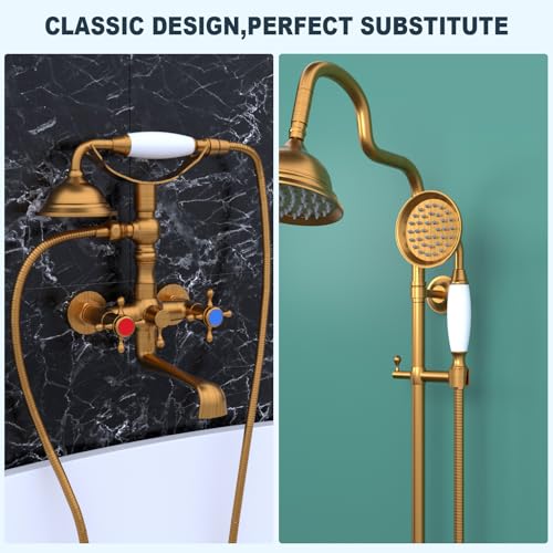 ENGA Vintage Hand-held Shower Rain Sprayer Telephone Shaped Brass Ceramic Shower Head with 59 Inch Hose for Bathroom (Retro Bronze) - Image 2