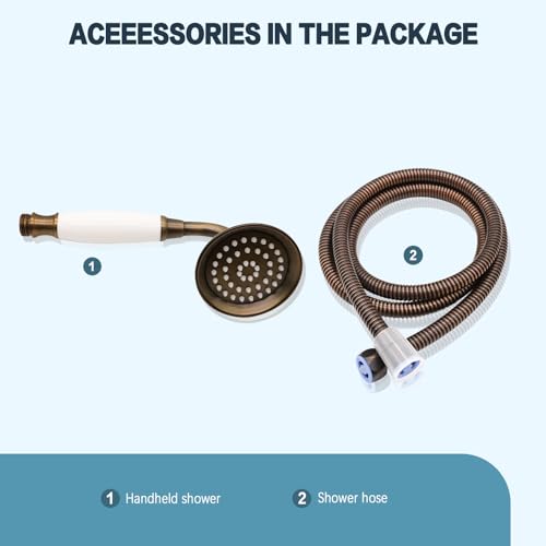 ENGA Vintage Hand-held Shower Rain Sprayer Telephone Shaped Brass Ceramic Shower Head with 59 Inch Hose for Bathroom (Retro Bronze) - Image 5