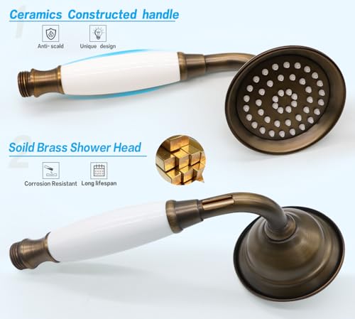 ENGA Vintage Hand-held Shower Rain Sprayer Telephone Shaped Brass Ceramic Shower Head with 59 Inch Hose for Bathroom (Retro Bronze) - Image 4