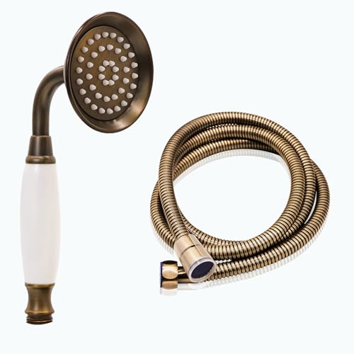 ENGA Vintage Hand-held Shower Rain Sprayer Telephone Shaped Brass Ceramic Shower Head with 59 Inch Hose for Bathroom (Retro Bronze) - Image 1