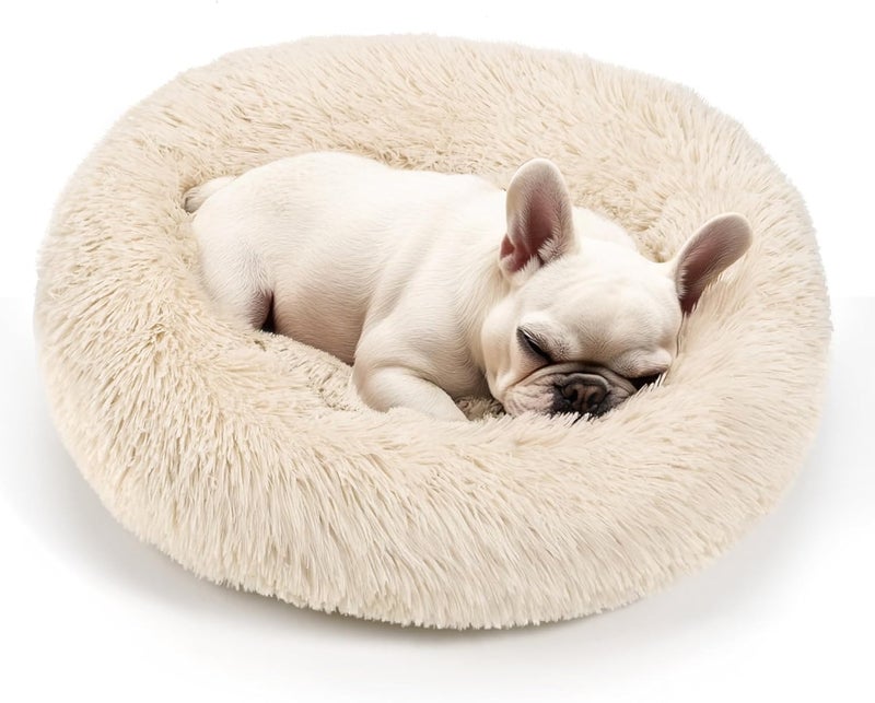Hoewina Dog & Cat Bed, 20in Cat Beds for Indoor Cats, Calming Donut Bed for Puppy and Kitten, Washable Round Fluffy Pet Bed for Small Medium Dogs and Cats (Light Brown) - Image 1