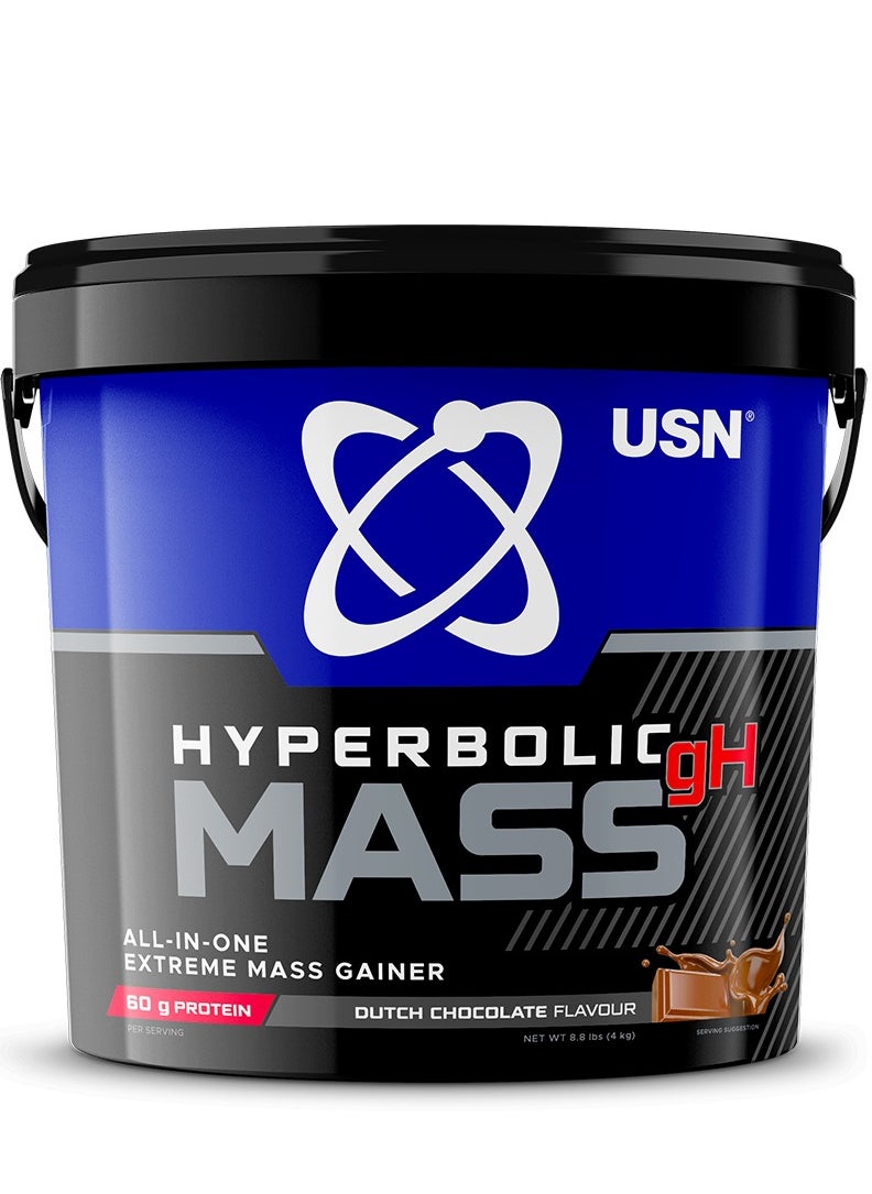 USN - USN Hyperbolic Mass GH Dutch Chocolate 4kg: High Calorie Mass Gainer Protein Powder for Fast Muscle Mass and Weight Gain, With Added Creatine and Vitamins - Image 1