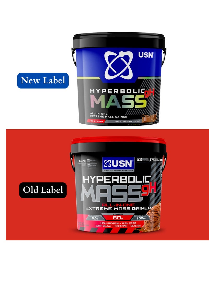 USN - USN Hyperbolic Mass GH Dutch Chocolate 4kg: High Calorie Mass Gainer Protein Powder for Fast Muscle Mass and Weight Gain, With Added Creatine and Vitamins - Image 1