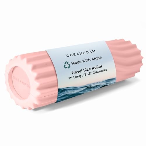 Oceanfoam Ripple Travel Foam Roller 11 x 335 Firm Mini Foam Roller for Physical Therapy Deep Tissue Massage Back Pain High Density Ergonomic Wave Textured Yoga Pilates Exercise Blush - Image 1