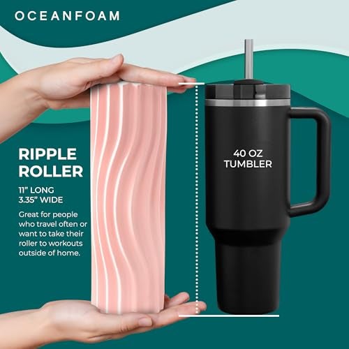 Oceanfoam Ripple Travel Foam Roller 11 x 335 Firm Mini Foam Roller for Physical Therapy Deep Tissue Massage Back Pain High Density Ergonomic Wave Textured Yoga Pilates Exercise Blush - Image 3